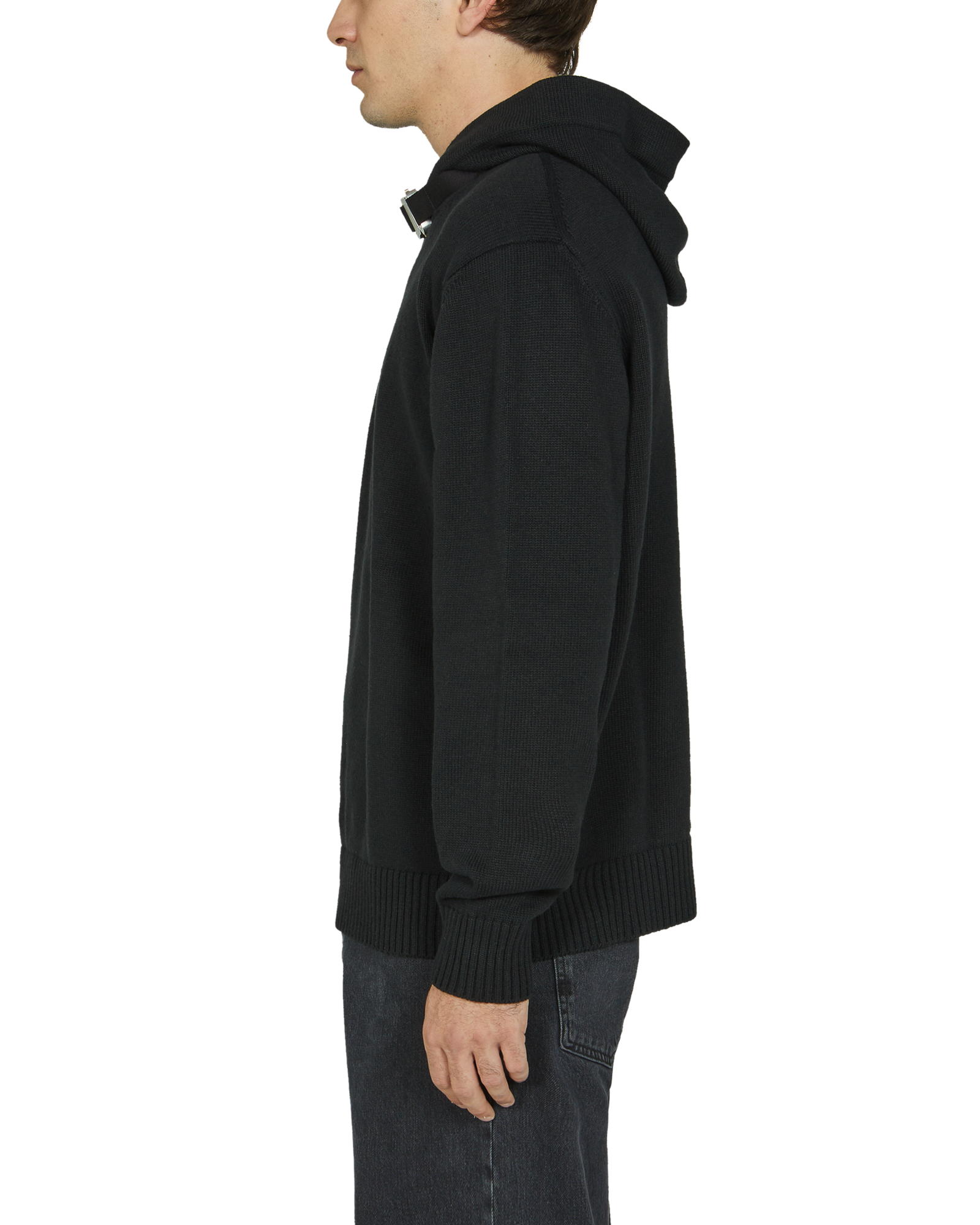 BUCKLE COLLAR KNITTED HOODIE