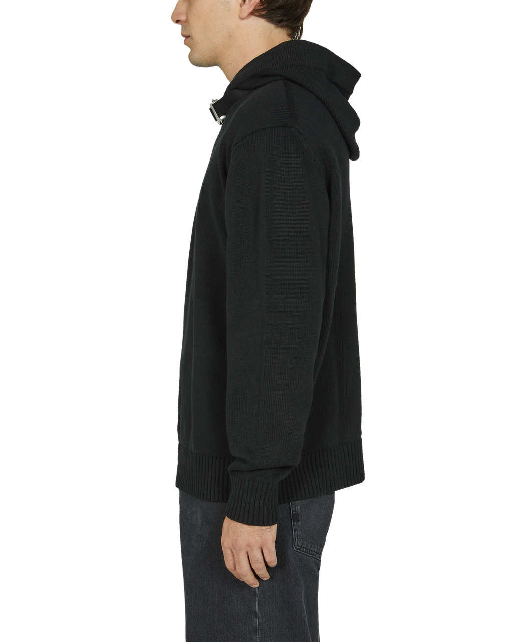 BUCKLE COLLAR KNITTED HOODIE