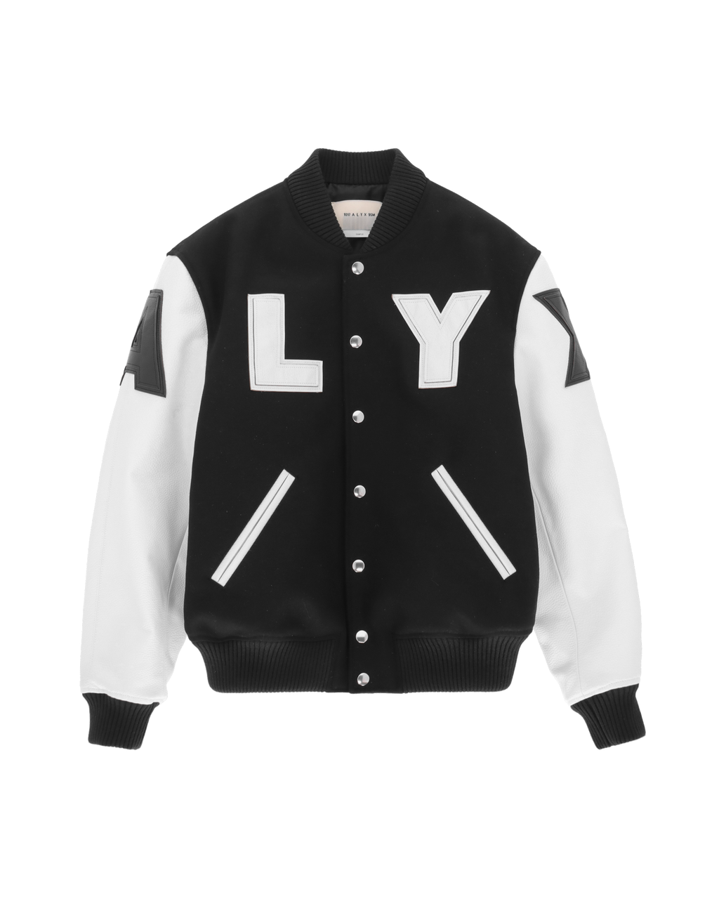 Sheep Skin Leather Varsity Jacket in Black and White